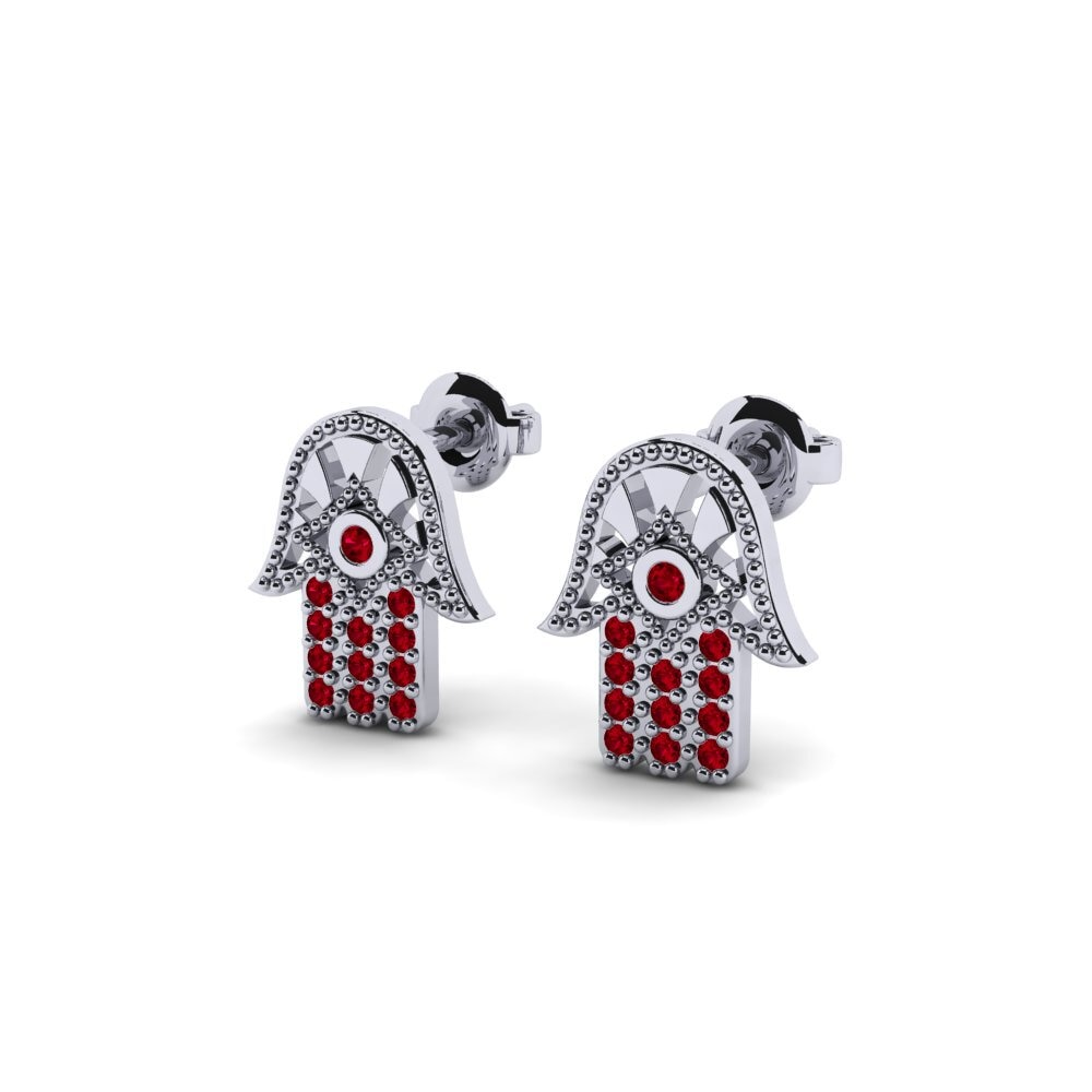 14k White Gold Red Zirconia Women's Earring Fjader