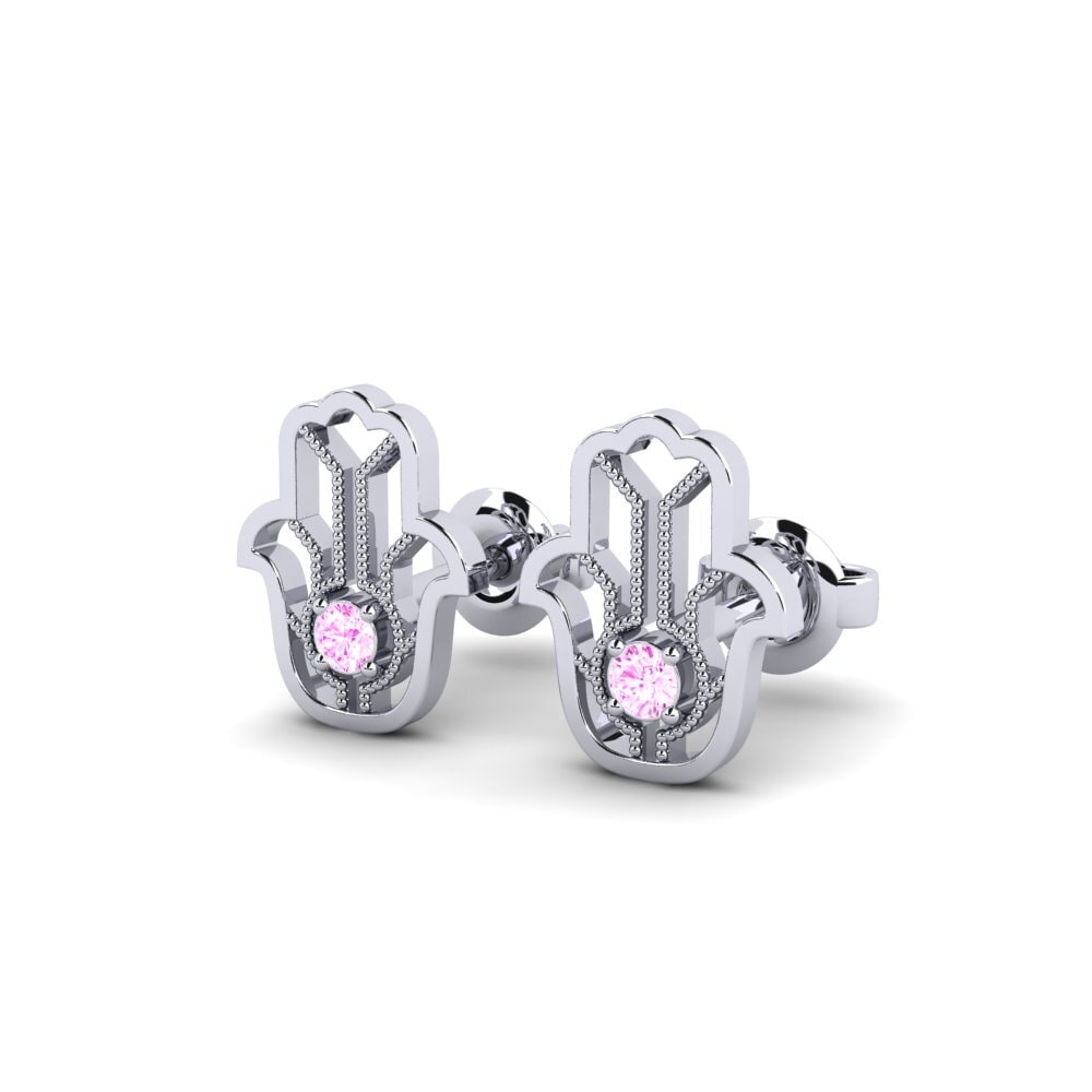 14k Oro Blanco Zafiro Rosado Pendiente de mujer Gaisma - B