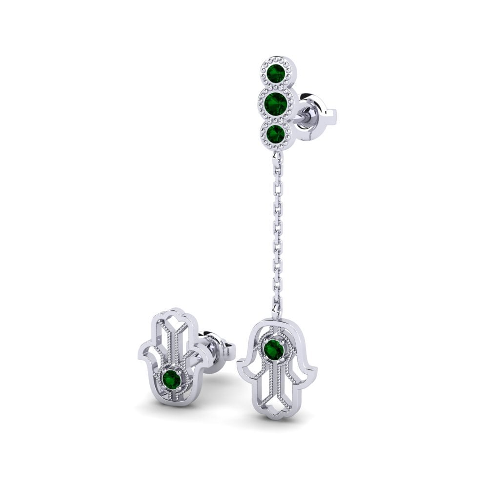 14k White Gold Green Zirconia Women's Earring Gaisma