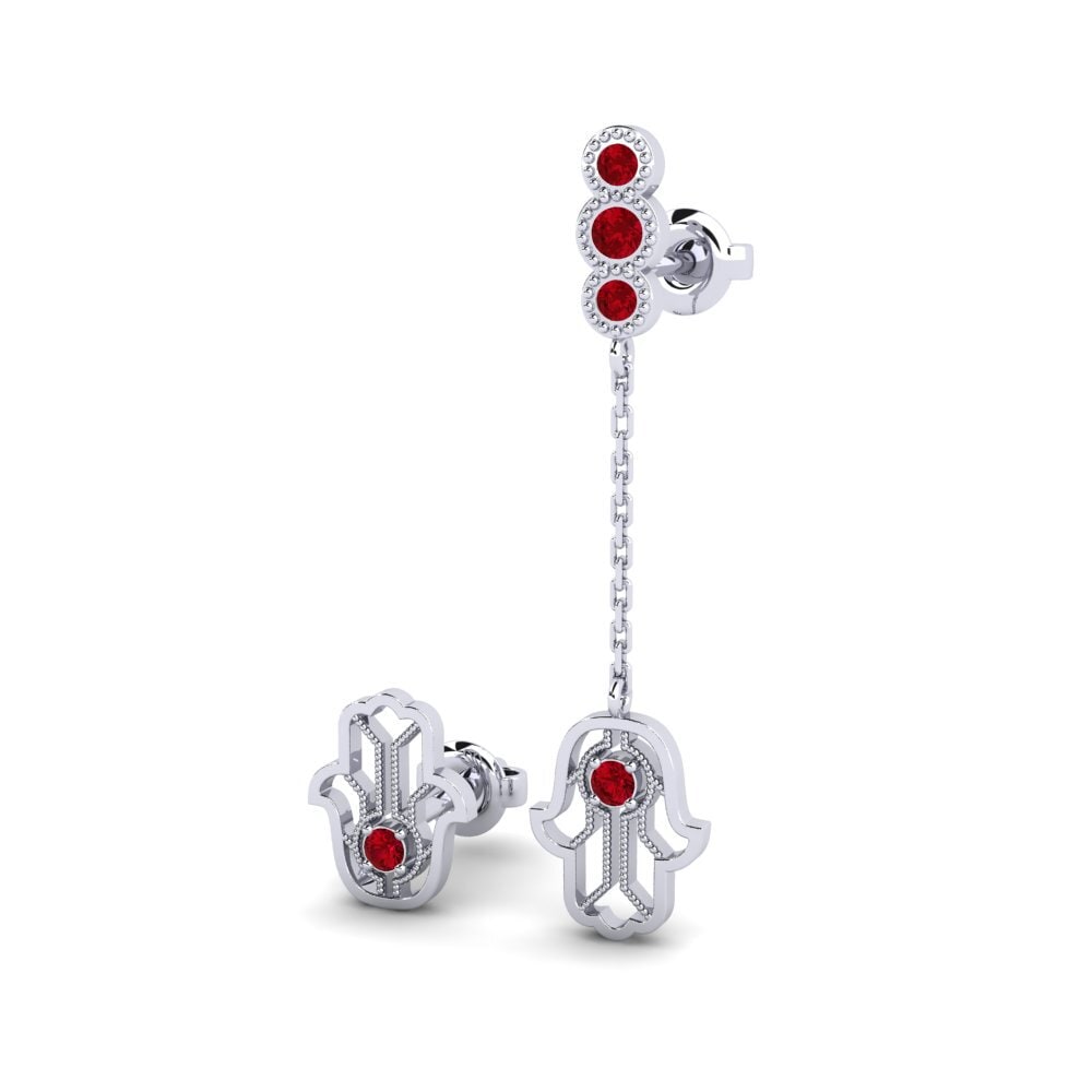 14k White Gold Red Zirconia Women's Earring Gaisma
