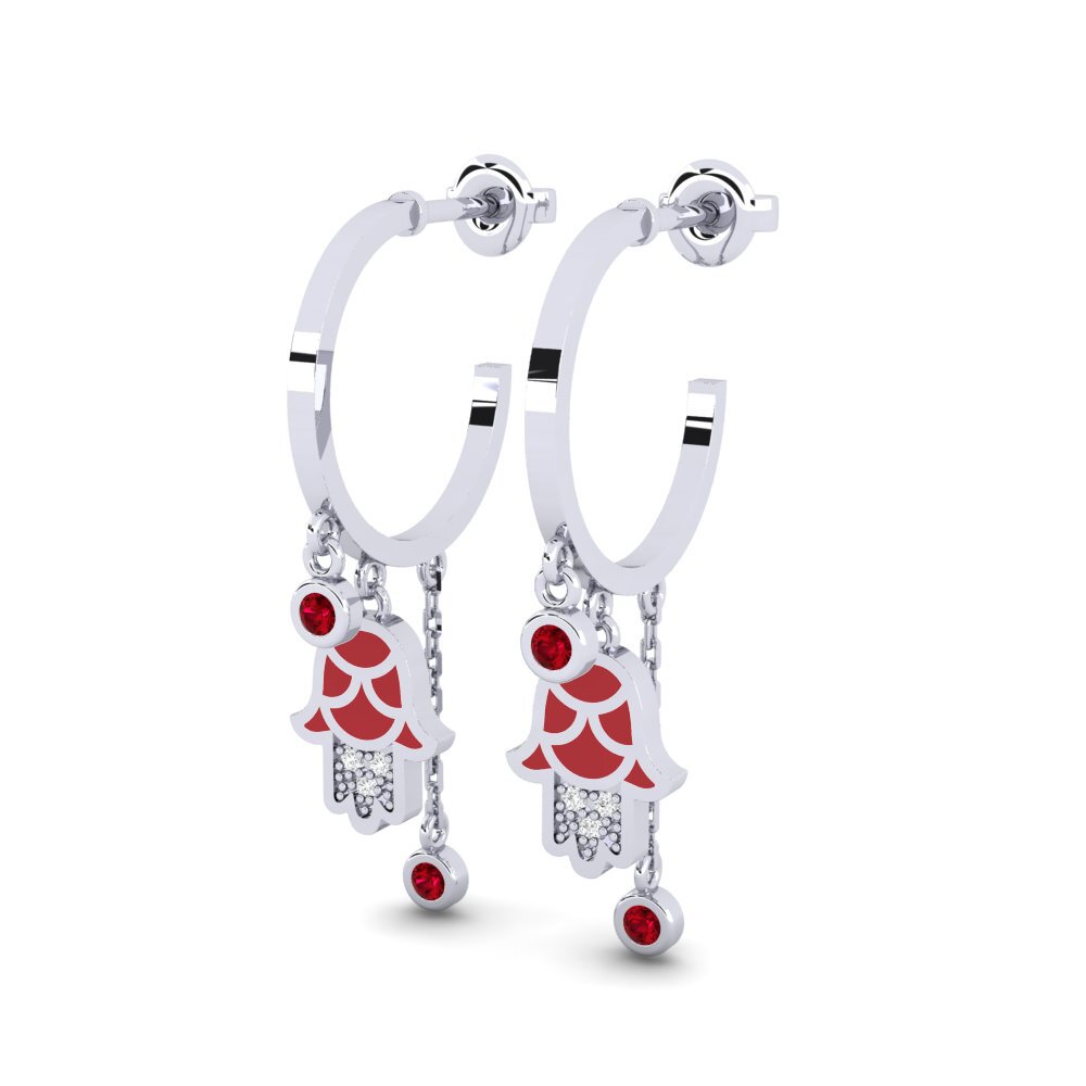 14k White Gold Red Zirconia Women's Earring Gawwa