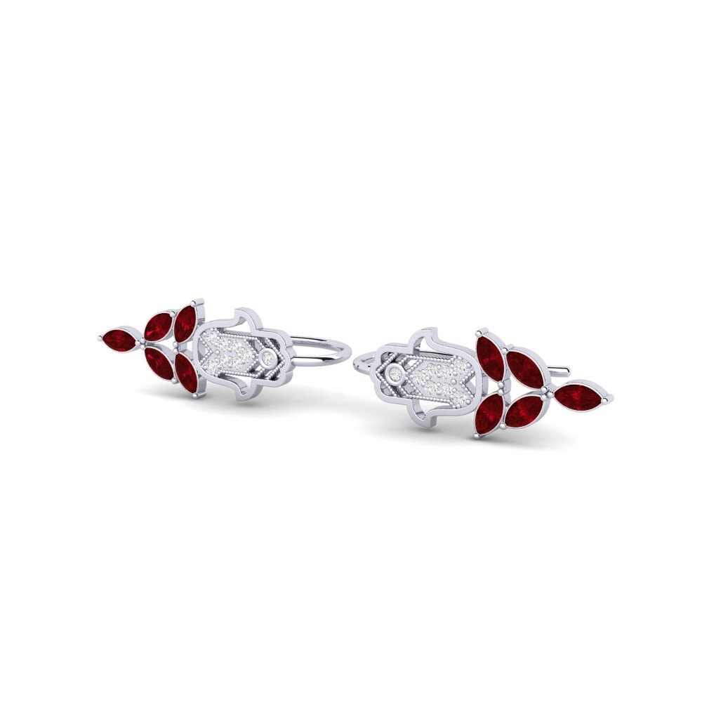 14k White Gold Red Zirconia Women's Earring Golau
