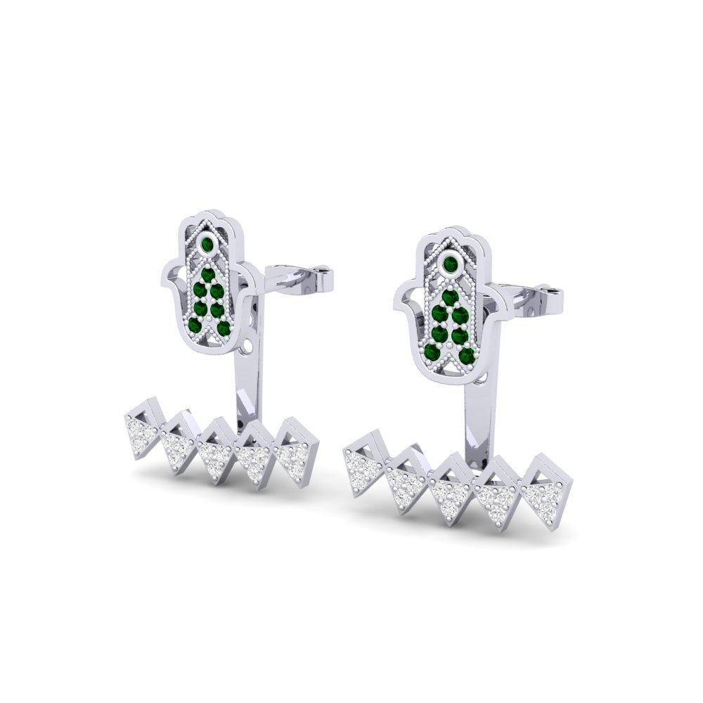 14k White Gold Green Zirconia Women's Earring Hasker