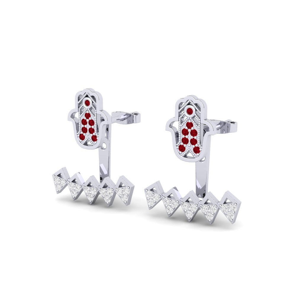 14k White Gold Red Zirconia Women's Earring Hasker