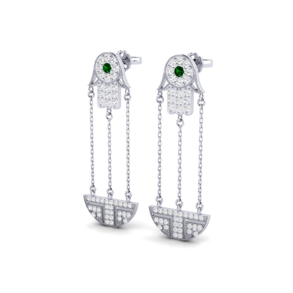 14k White Gold Green Zirconia Women's Earring Jaisoif