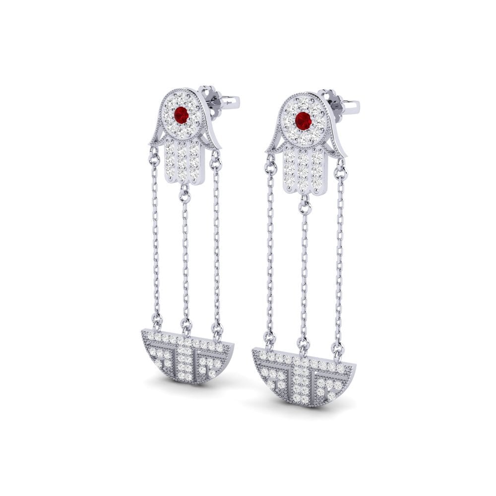 14k White Gold Red Zirconia Women's Earring Jaisoif