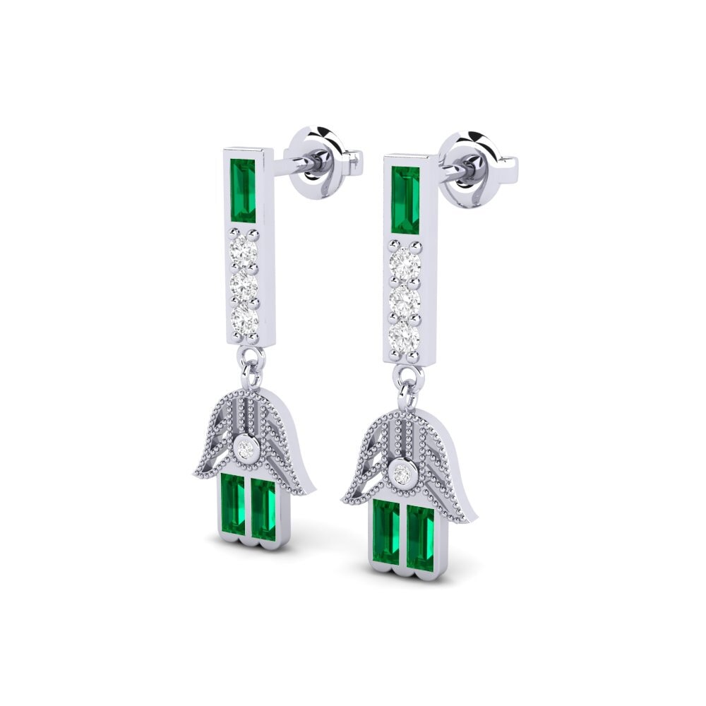 14k White Gold Green Zirconia Women's Earring Jeject
