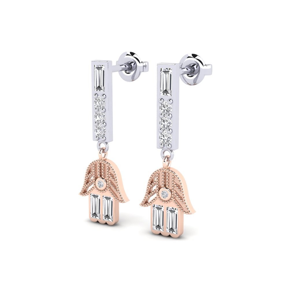 14k Oro Blanco / Rosa Baguette Pendiente de mujer Jeject