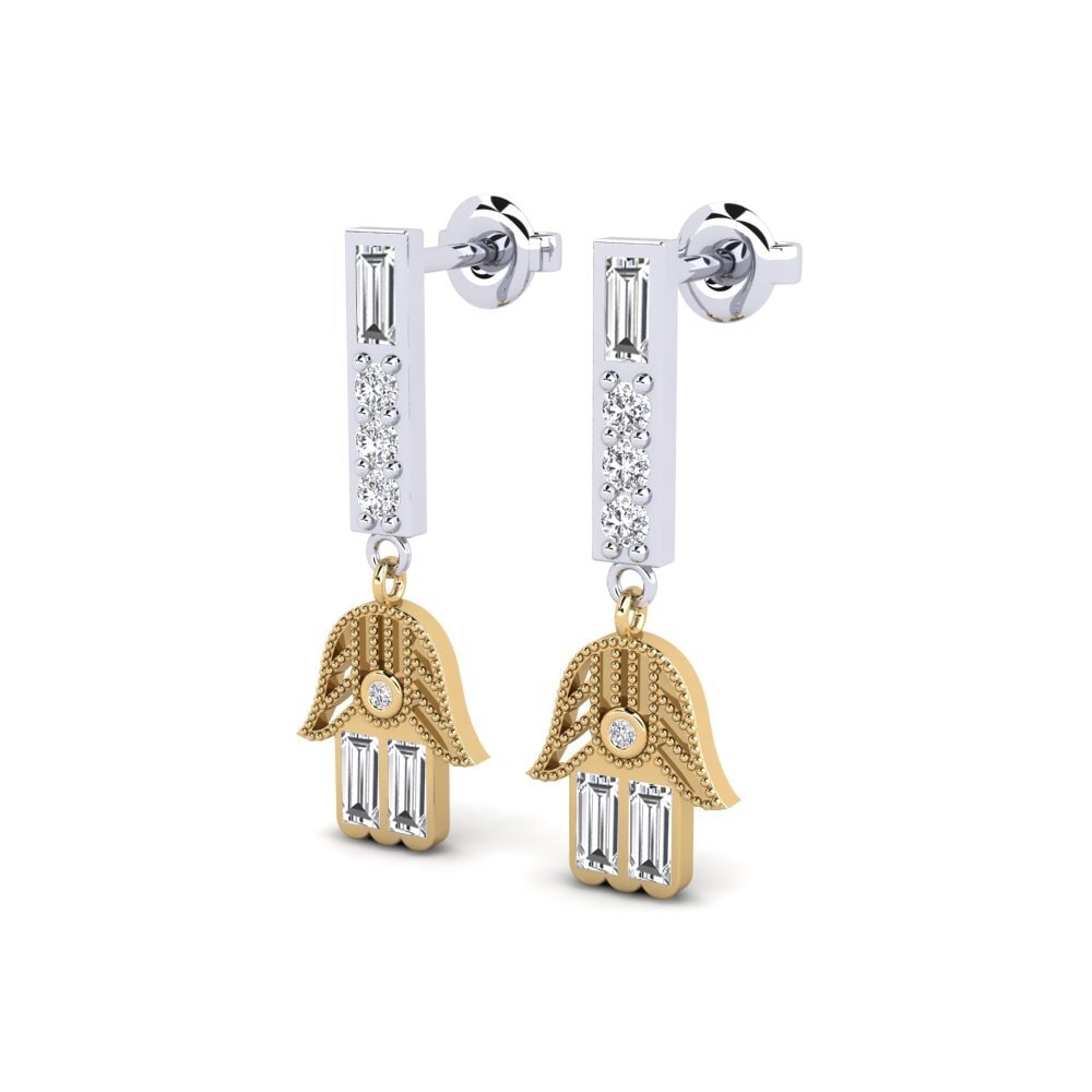 14k Oro Blanco & Amarillo Baguette Pendiente de mujer Jeject