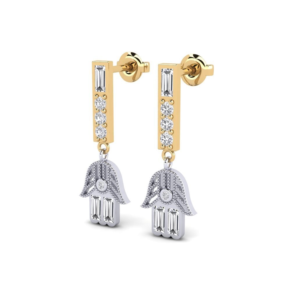 14k Oro Amarillo/Blanco Baguette Pendiente de mujer Jeject