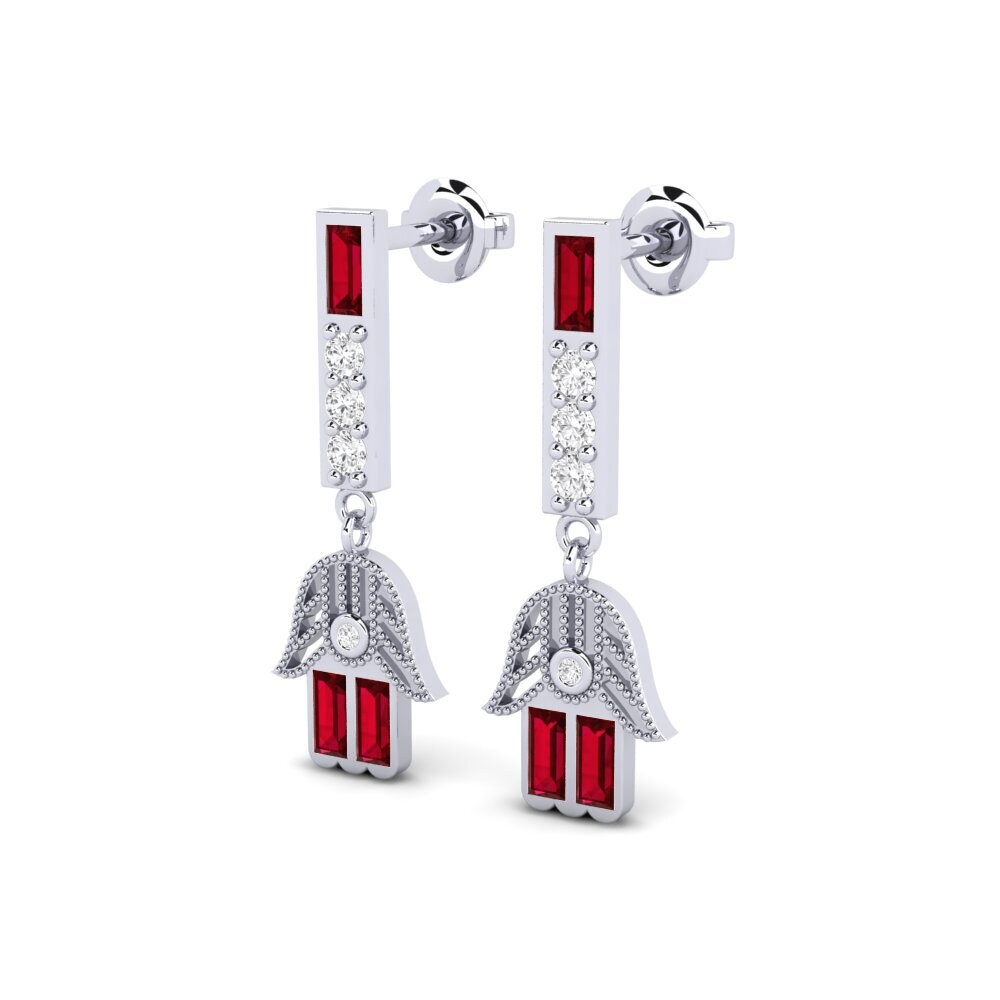 14k White Gold Red Zirconia Women's Earring Jeject
