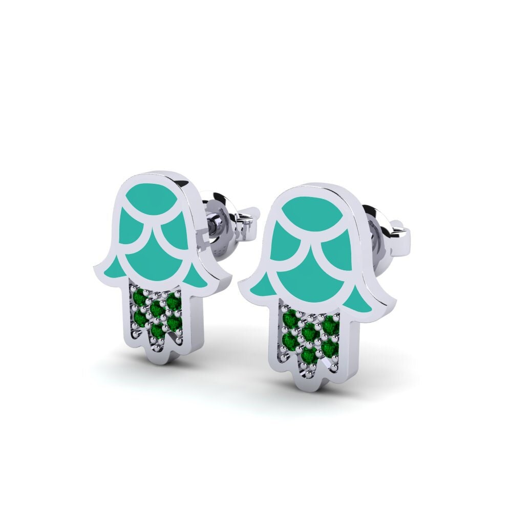 14k White Gold Green Zirconia Women's Earring Kekuatan