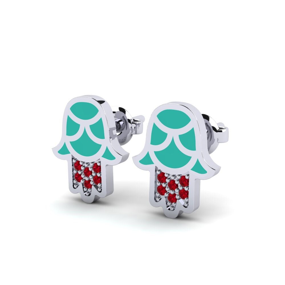 14k White Gold Red Zirconia Women's Earring Kekuatan