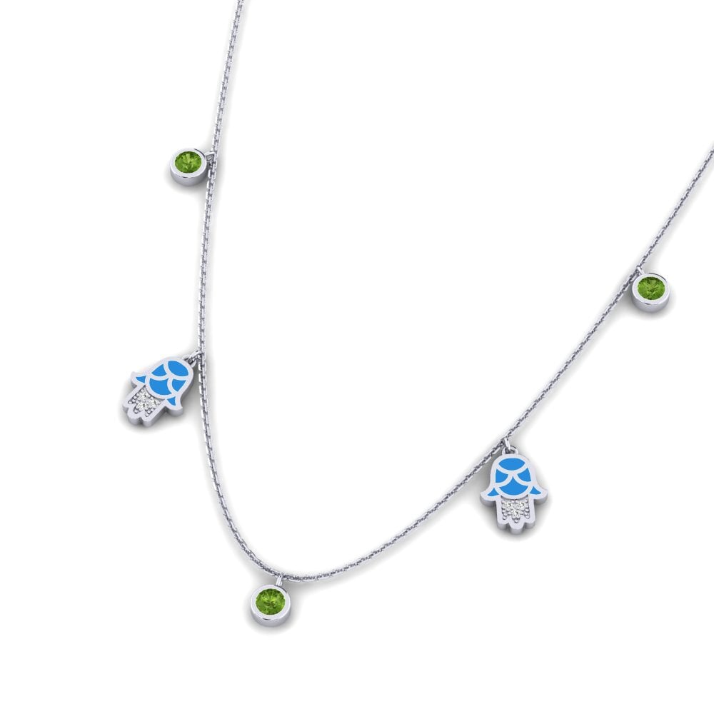 9k Oro Blanco Peridoto Collar de Mujer Konfidi
