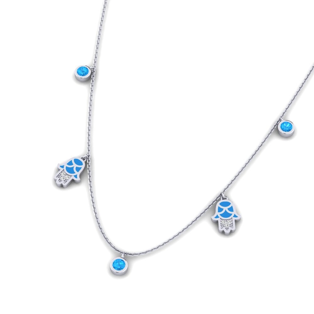 9k Oro Blanco Topacio azul Collar de Mujer Konfidi