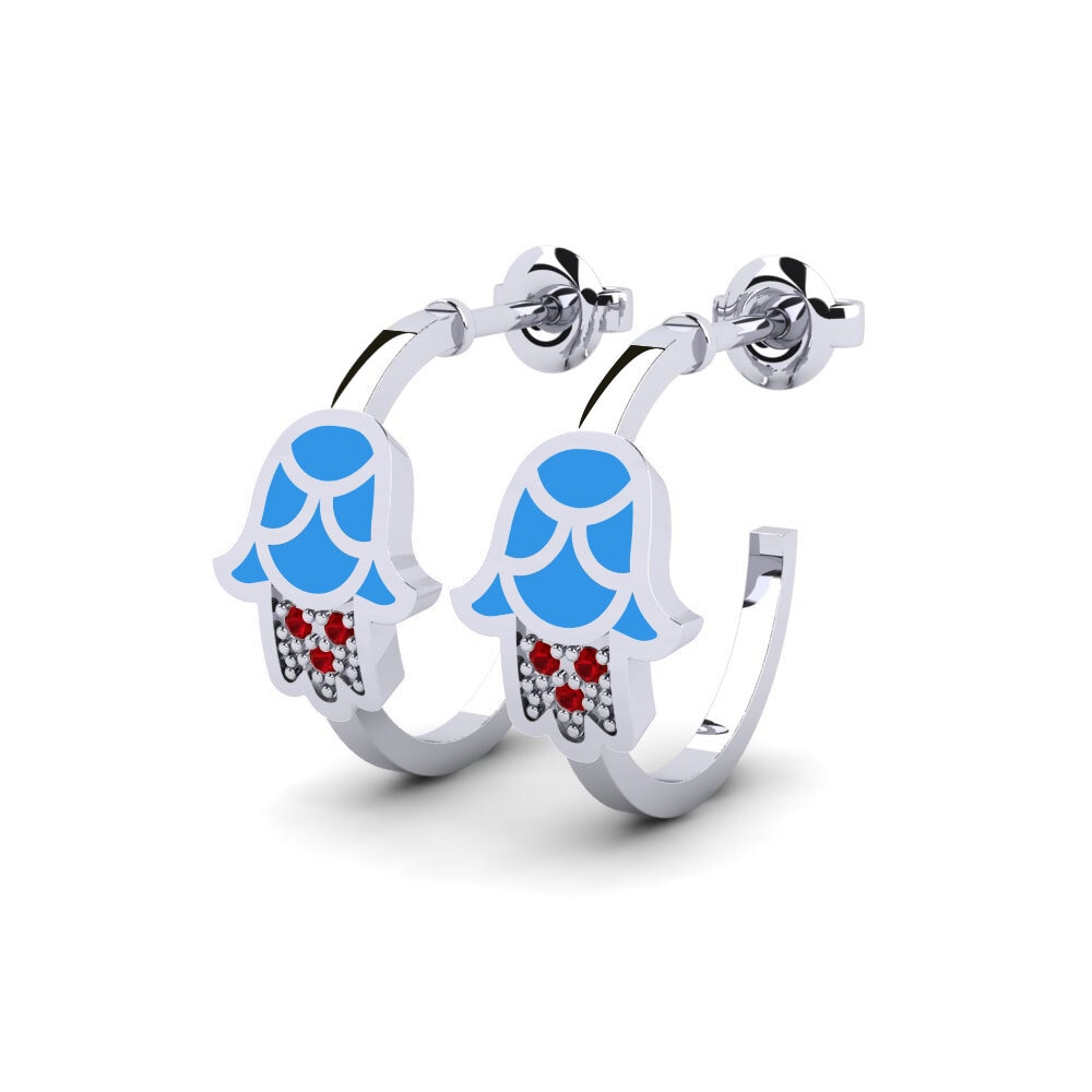 14k White Gold Red Zirconia Women's Earring Kuasa