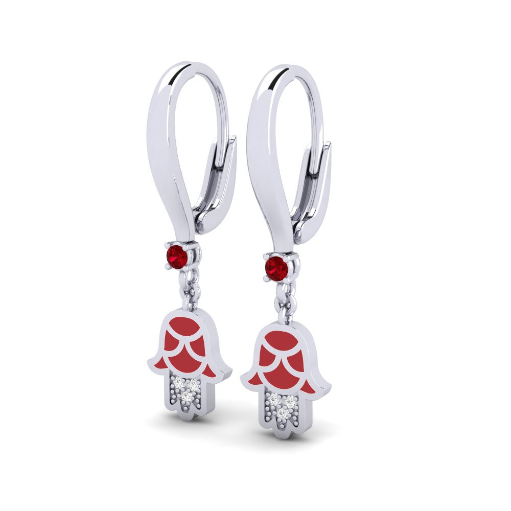 14k White Gold Red Zirconia Women's Earring Kuvva