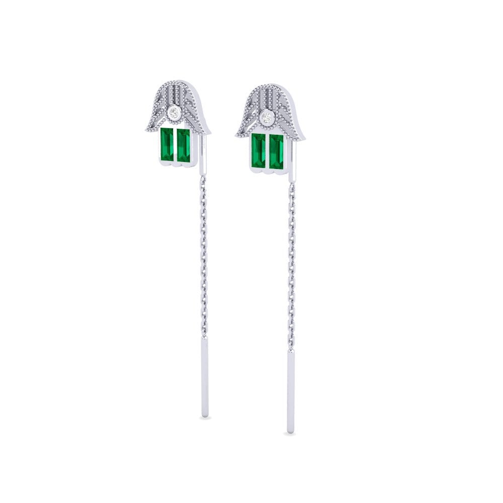 14k White Gold Green Zirconia Women's Earring Lorillis