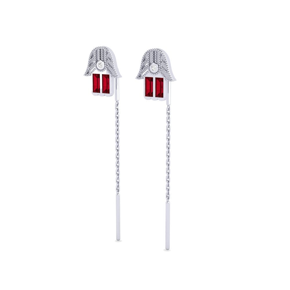 14k White Gold Red Zirconia Women's Earring Lorillis