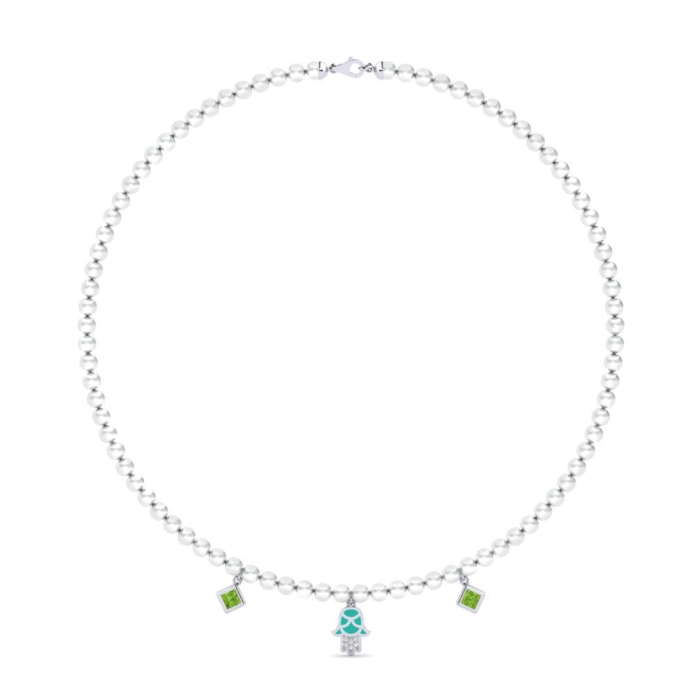 9k Oro Blanco Peridoto Collar de Mujer Milinzi