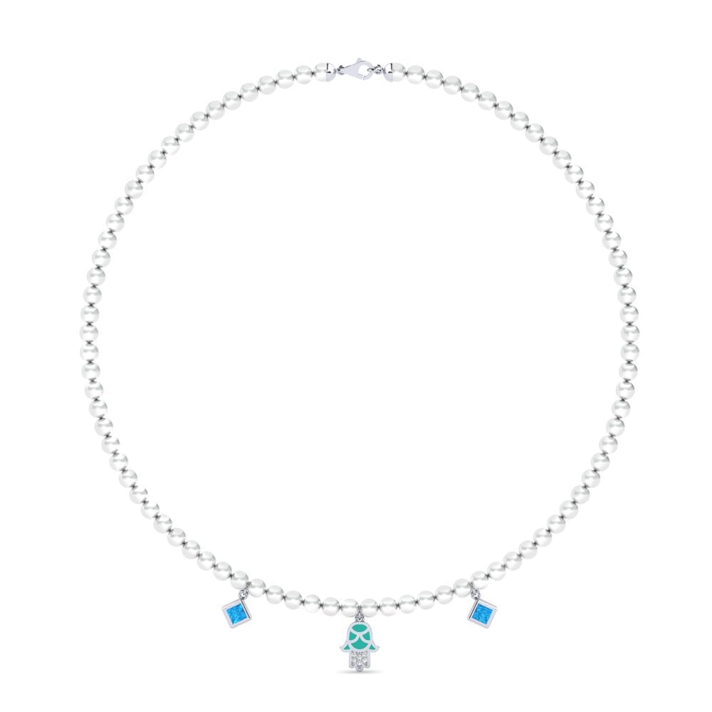 9k Oro Blanco Topacio azul Collar de Mujer Milinzi