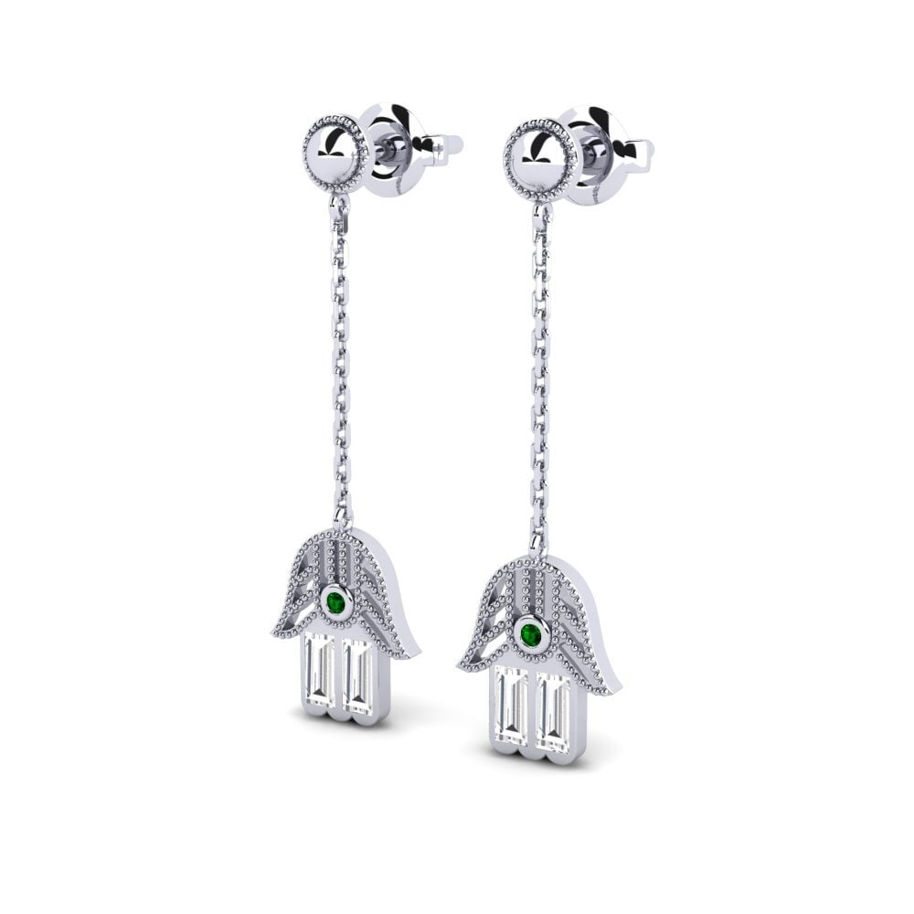 14k White Gold Green Zirconia Women's Earring Mirenne