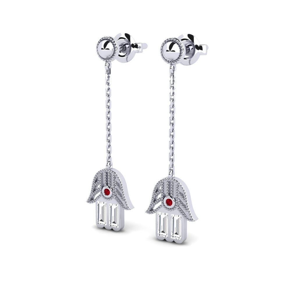 14k White Gold Red Zirconia Women's Earring Mirenne