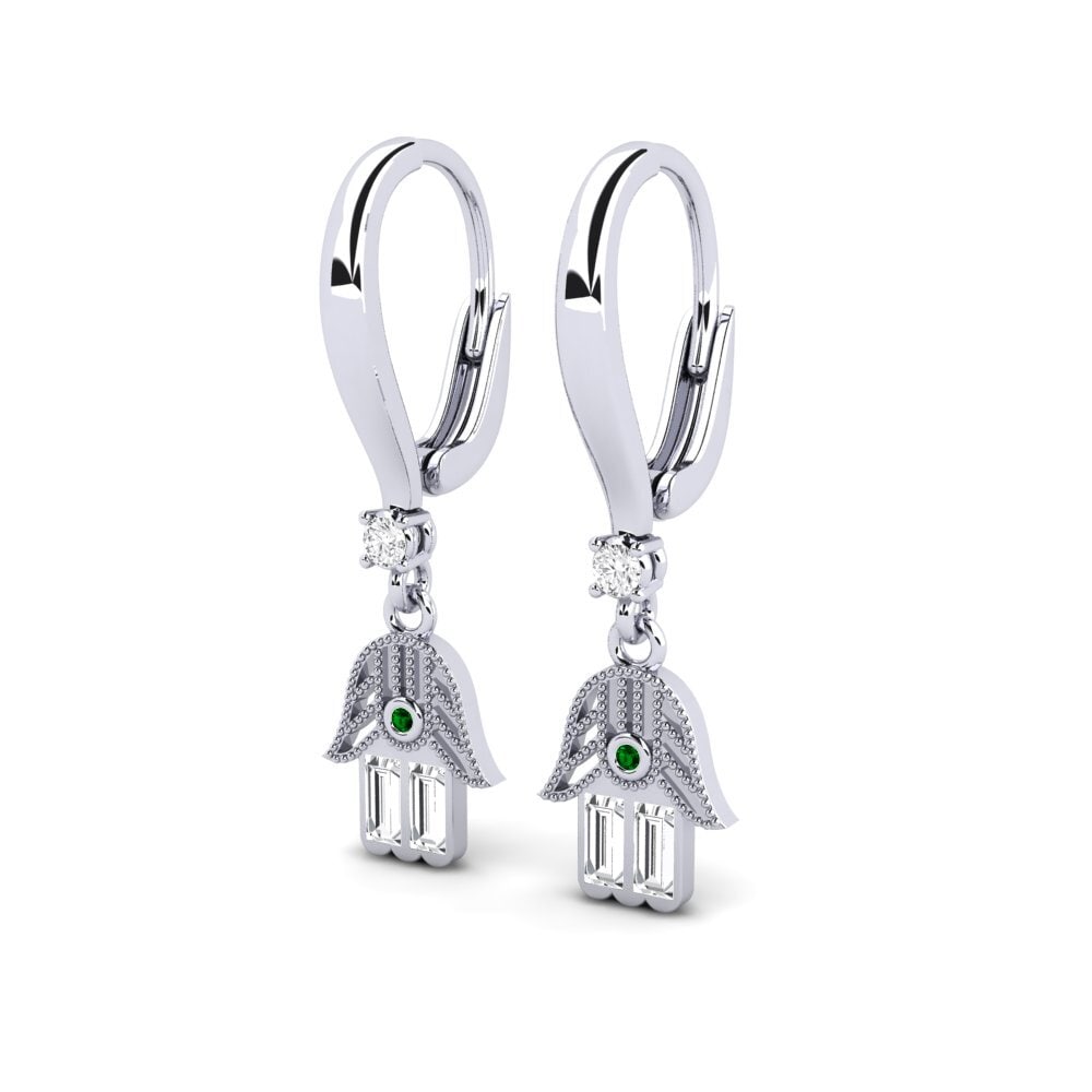 14k White Gold Green Zirconia Women's Earring Muki