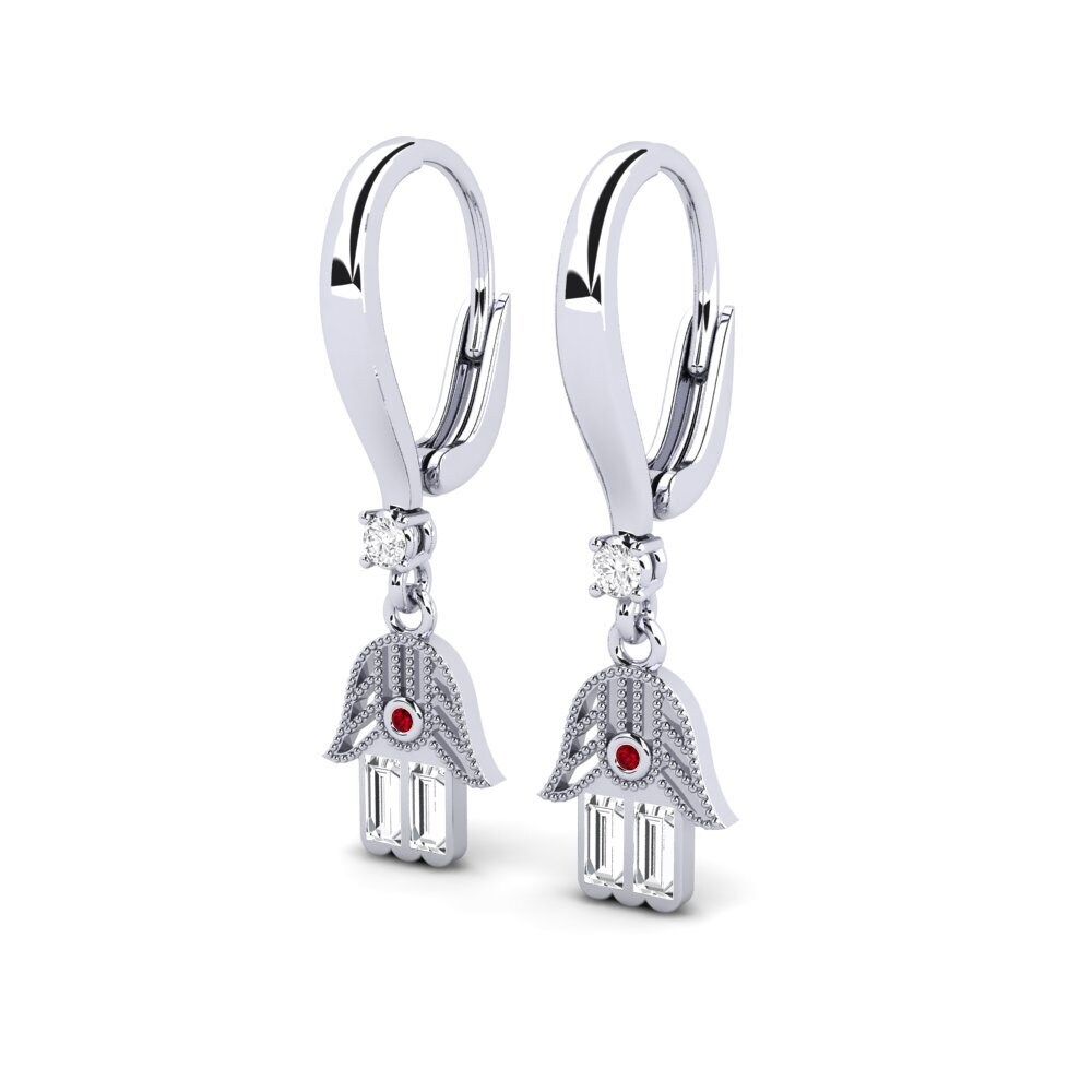14k White Gold Red Zirconia Women's Earring Muki