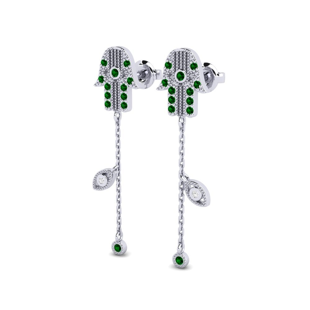 14k White Gold Green Zirconia Women's Earring Nordika