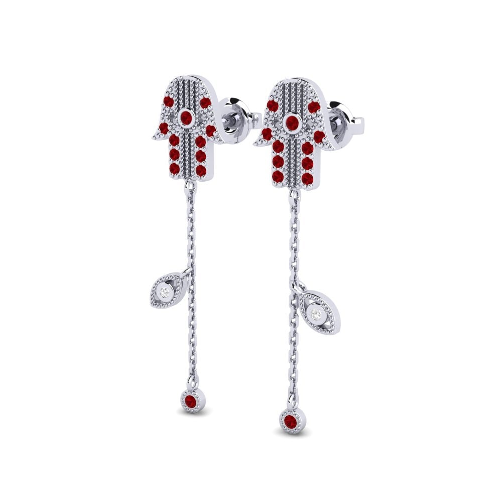 14k White Gold Red Zirconia Women's Earring Nordika