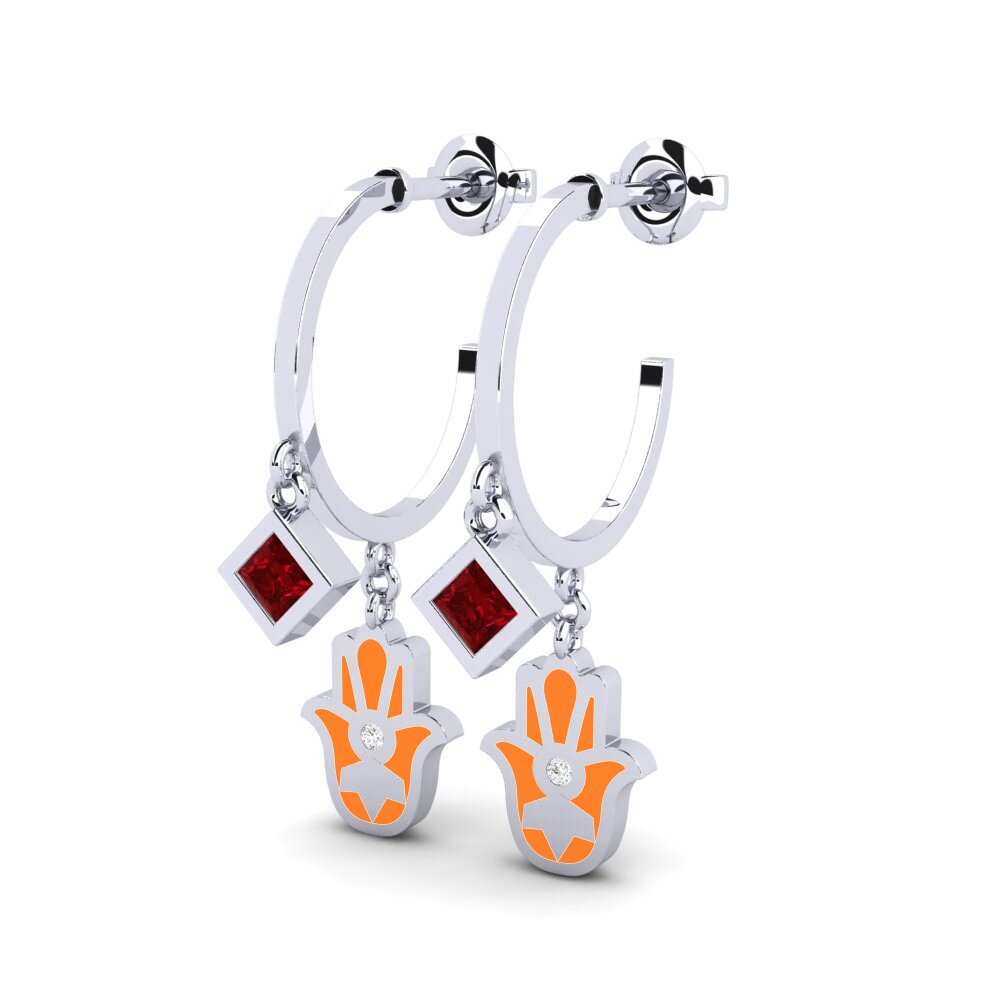 14k White Gold Red Zirconia Women's Earring Potentia