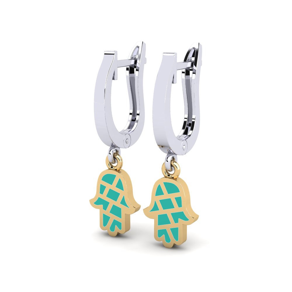 9k Oro Blanco / Amarillo Pendientes Pouvwa