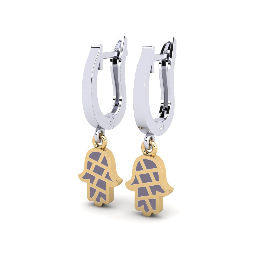 14k Oro Blanco & Amarillo Pendientes Pouvwa
