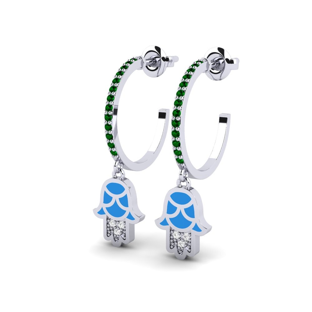 14k White Gold Green Zirconia Women's Earring Putenza