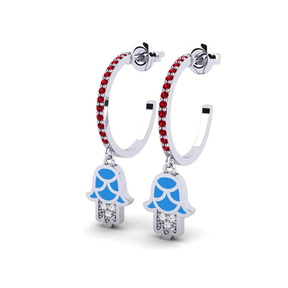 14k White Gold Red Zirconia Women's Earring Putenza