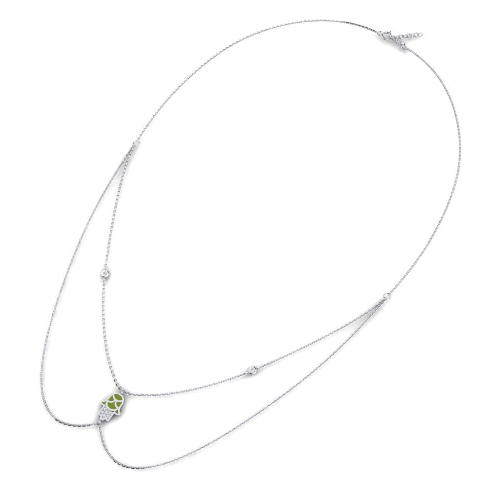 14k Oro Blanco Collar de Mujer Pwoteksyon