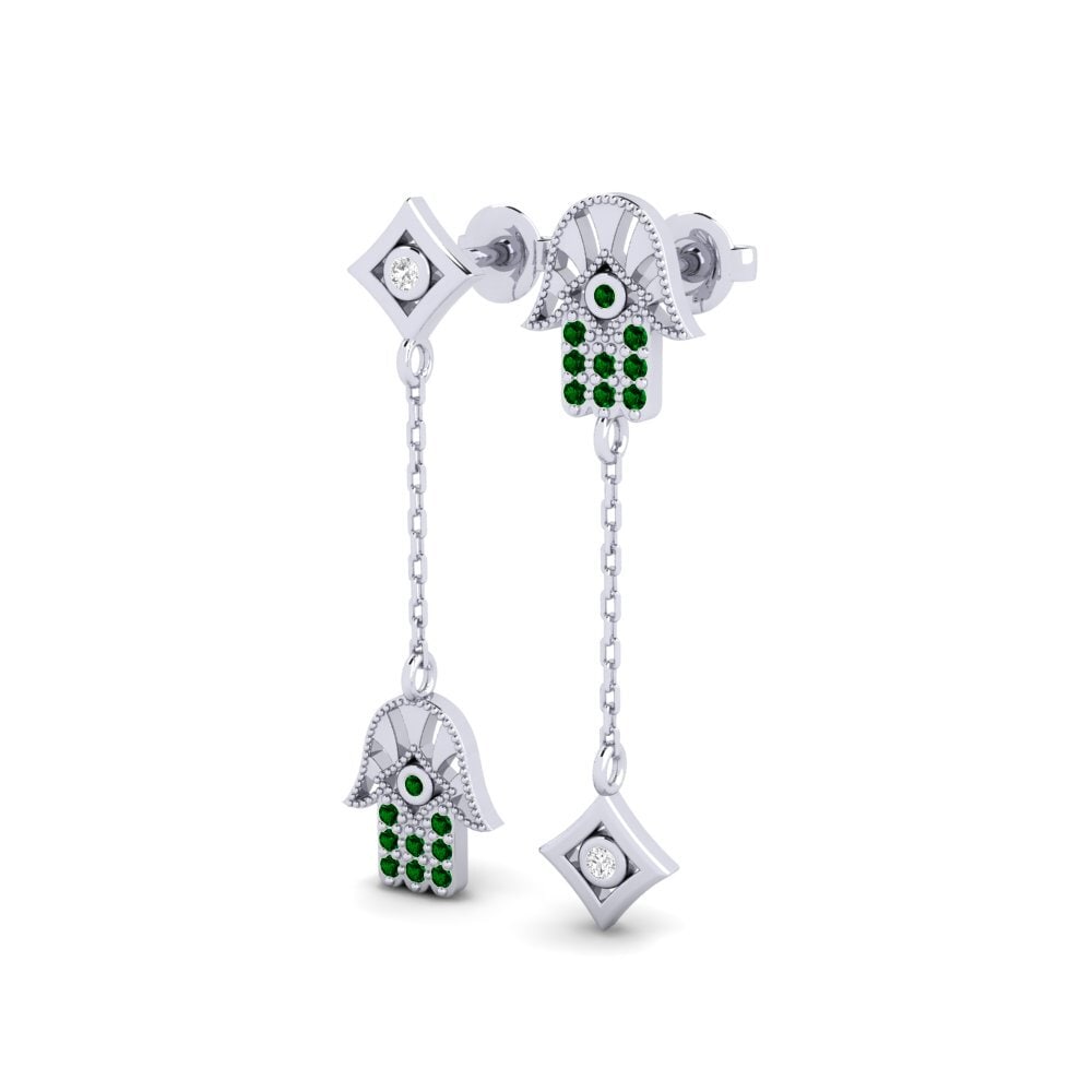14k White Gold Green Zirconia Women's Earring Rieka