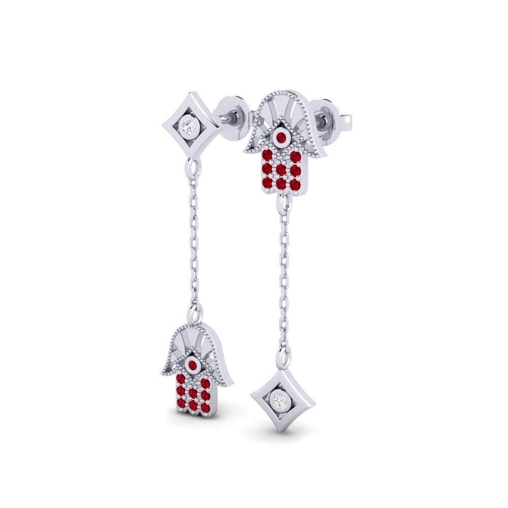 14k White Gold Red Zirconia Women's Earring Rieka