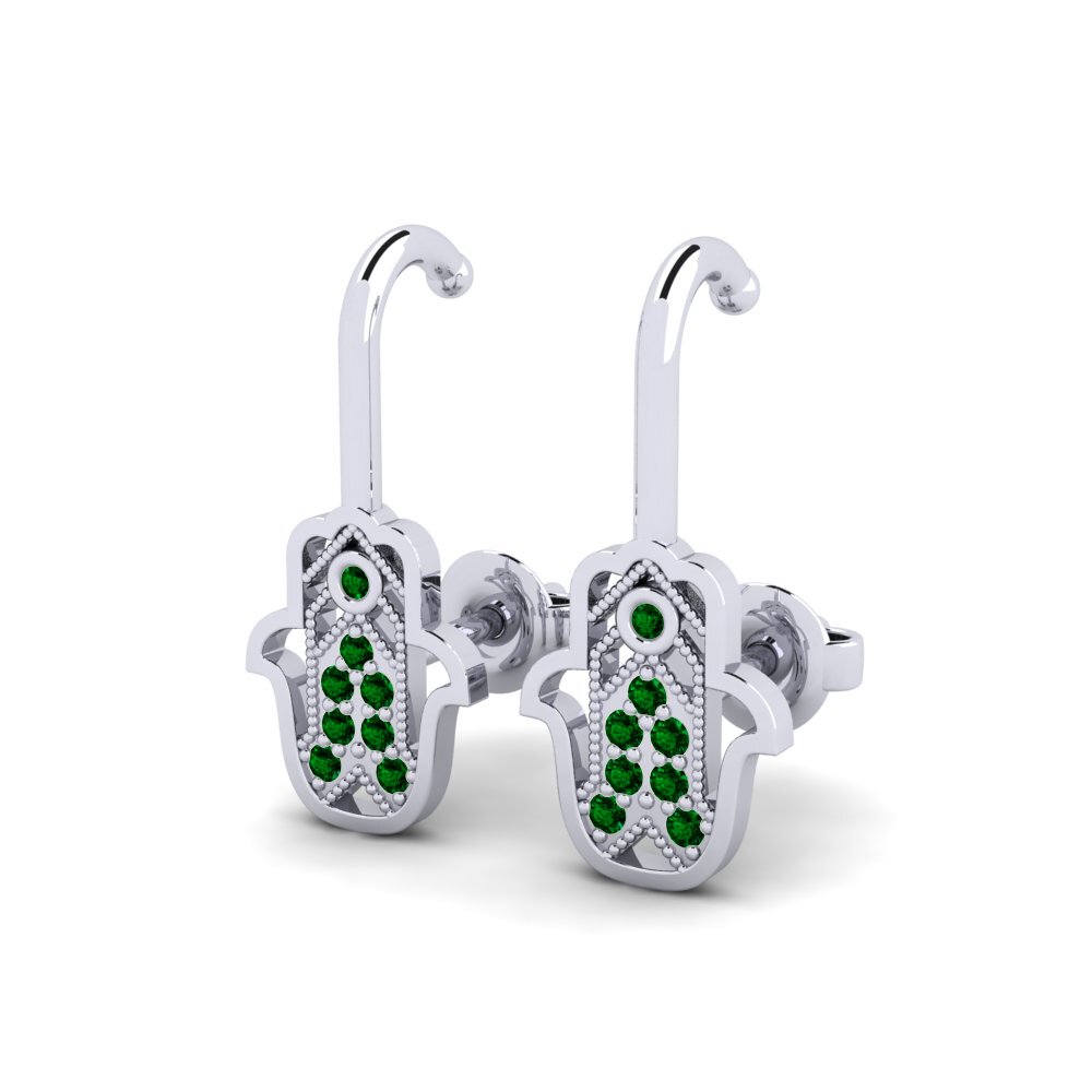 14k White Gold Green Zirconia Women's Earring Ringan