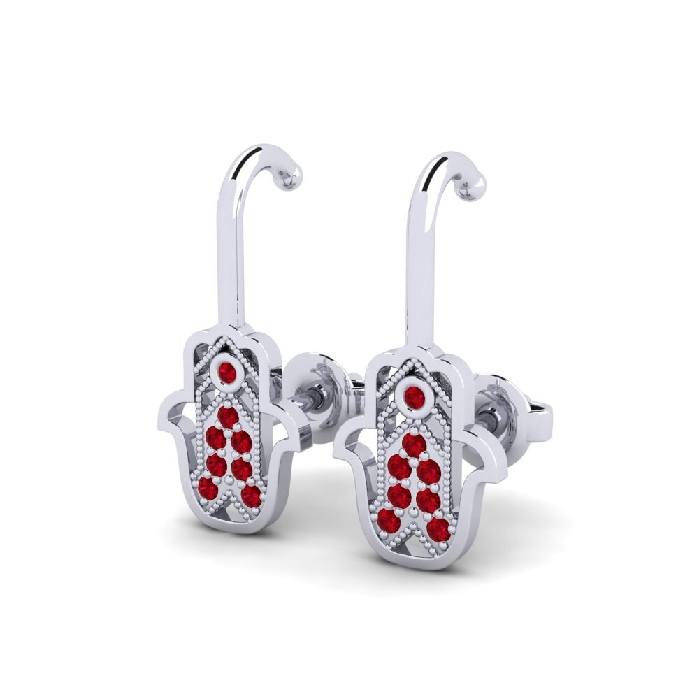 14k White Gold Red Zirconia Women's Earring Ringan