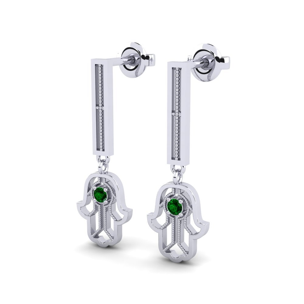 14k White Gold Green Zirconia Women's Earring Rosani