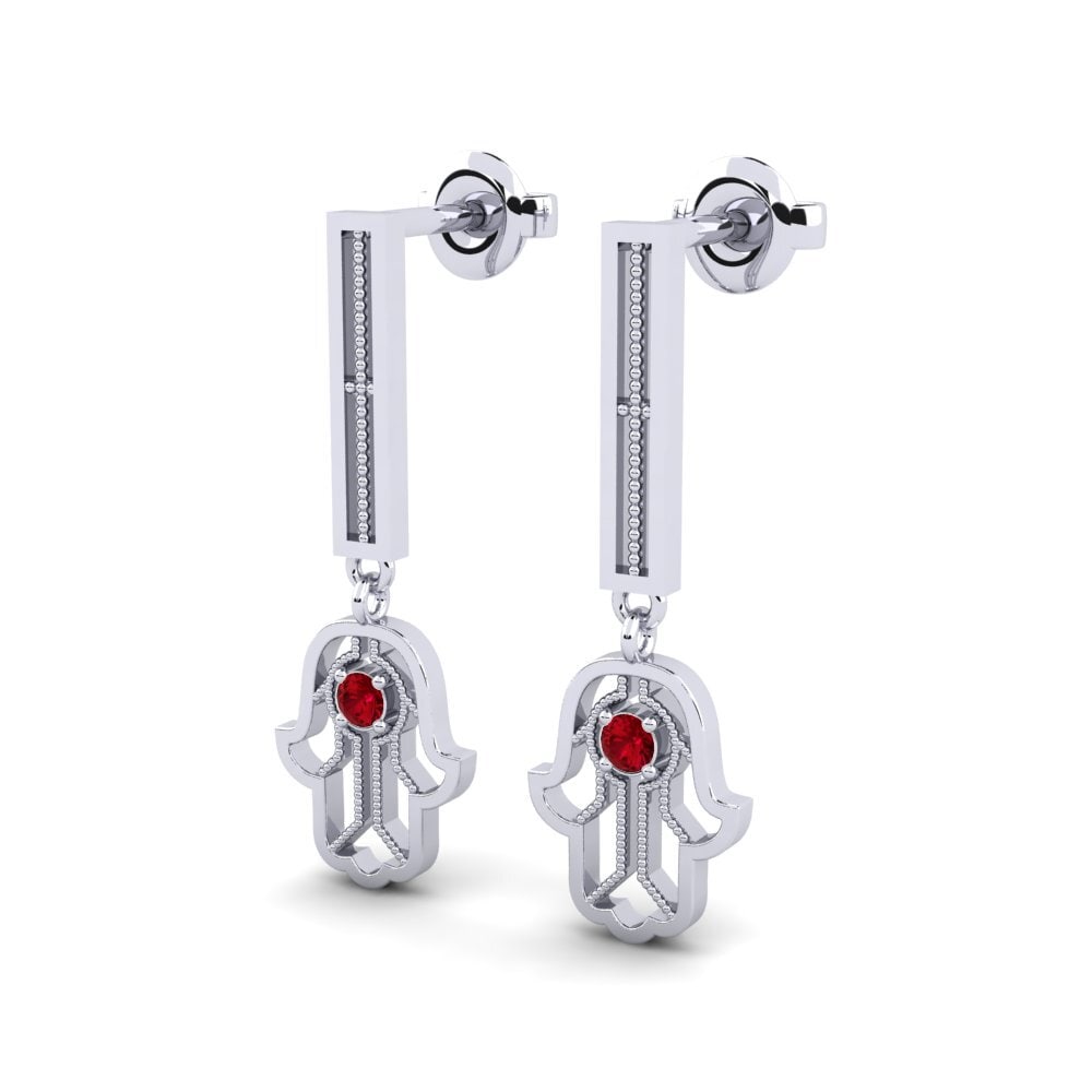 14k White Gold Red Zirconia Women's Earring Rosani