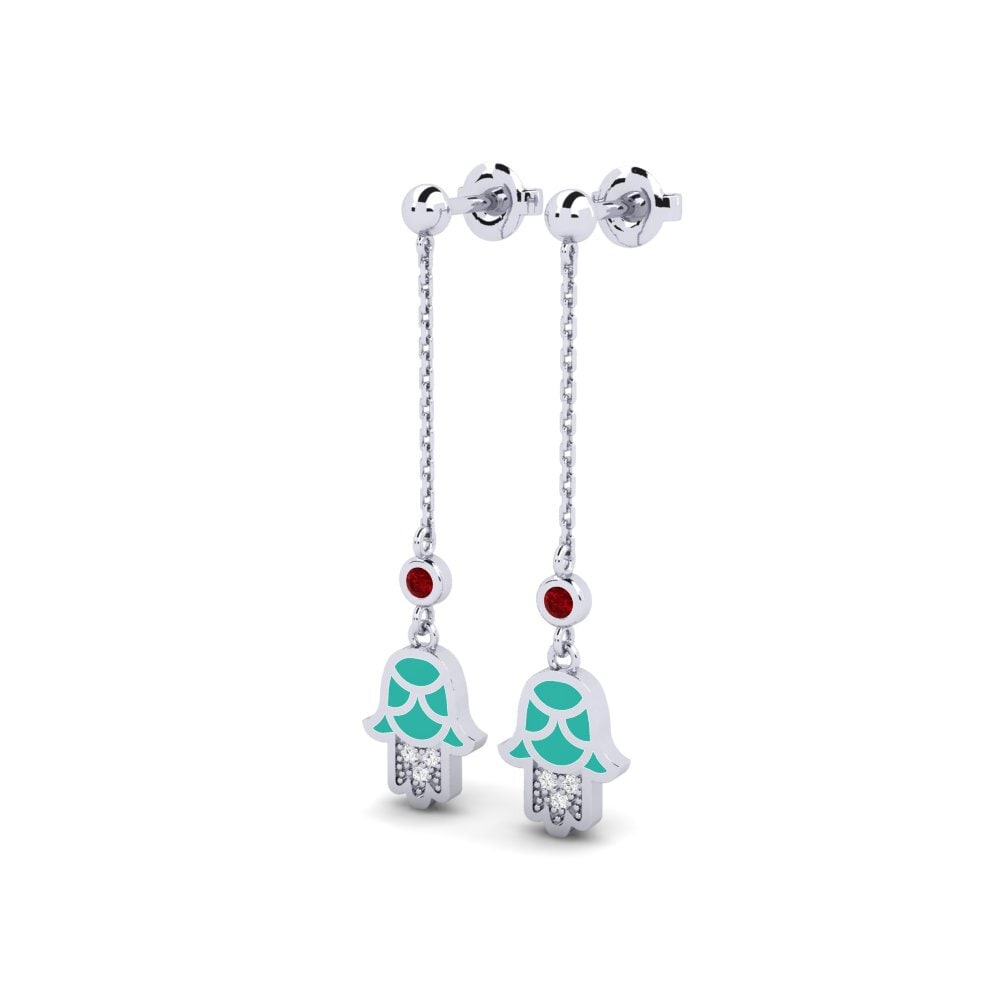 14k White Gold Red Zirconia Women's Earring Snaga