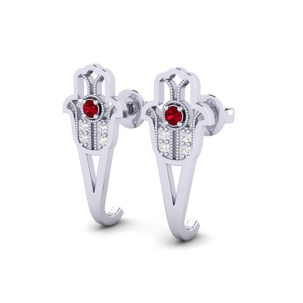 14k White Gold Red Zirconia Women's Earring Svitlo