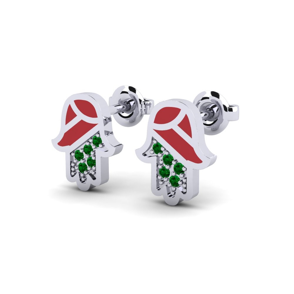 14k White Gold Green Zirconia Women's Earring Tehoa