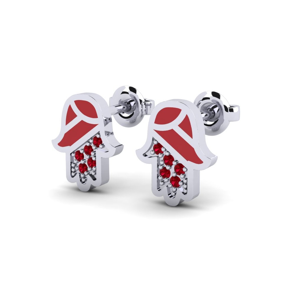 14k White Gold Red Zirconia Women's Earring Tehoa