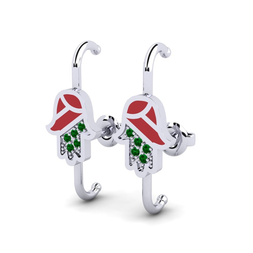 14k White Gold Green Zirconia Women's Earring Turtas