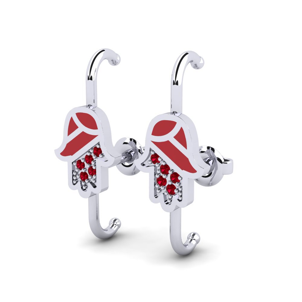14k White Gold Red Zirconia Women's Earring Turtas