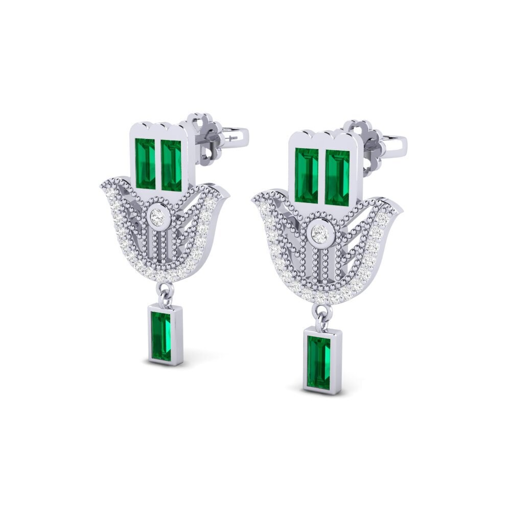 14k White Gold Green Zirconia Women's Earring Uporstva